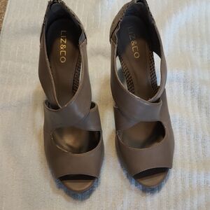 liz & co. Taupe Crisscross Peep-Toe Heels